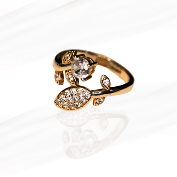 Gold-Plated Leaf Design Cubic Zirconia Ring