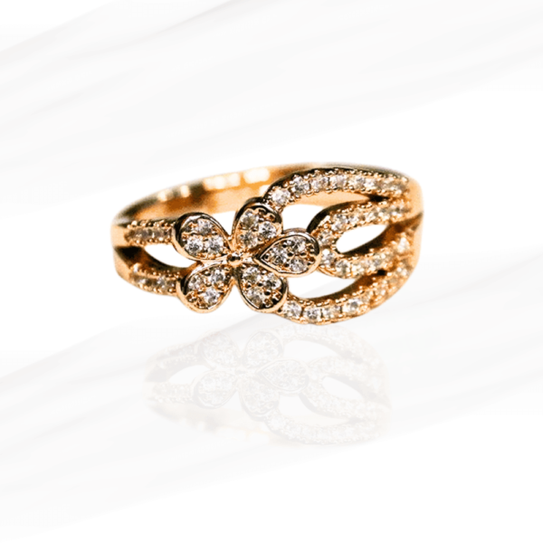 Gold-Plated Floral Design Cubic Zirconia Ring