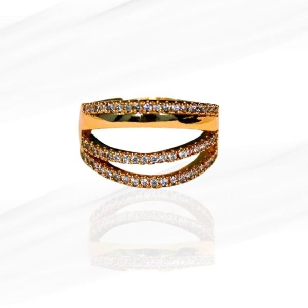 Elegant Gold-Plated Triple Row Cubic Zirconia Ring