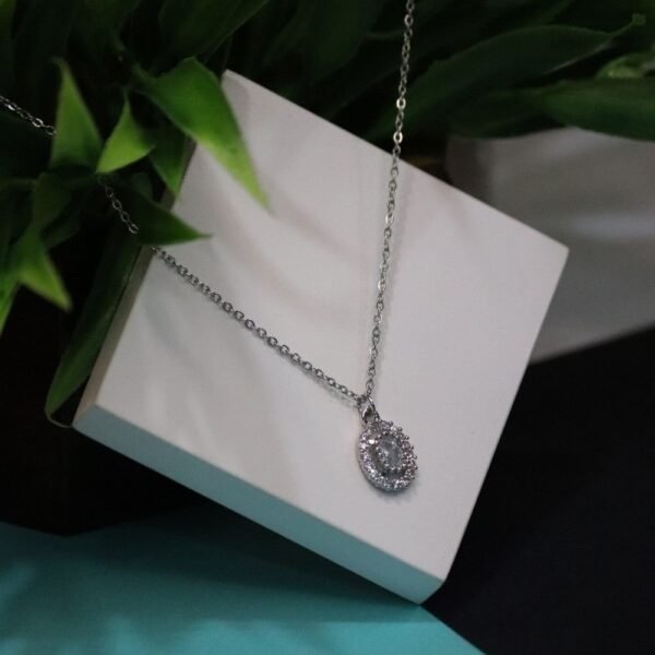 Sterling Silver oval Shape Silver Color Pendant With Link Chain - Image 2