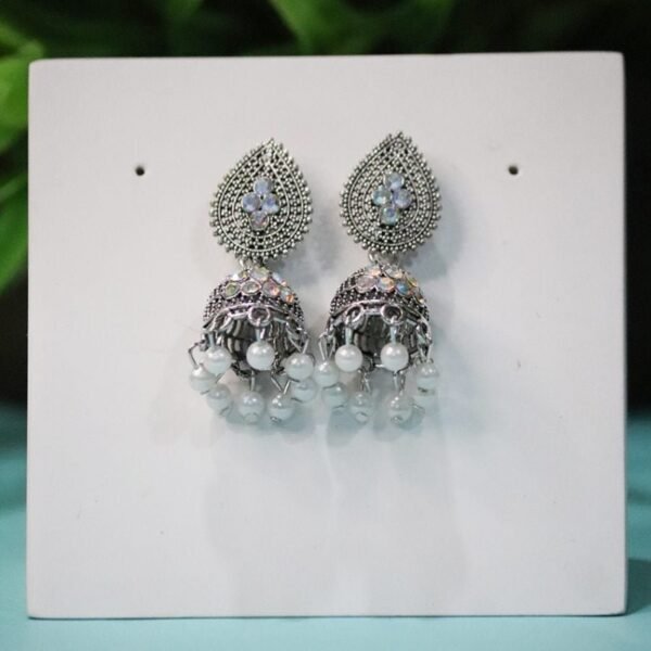 Oxidised Silver plated Jhumka Earring - Image 3