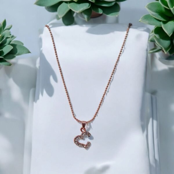 Rose Gold Heart Necklace With Link Cain - Image 2