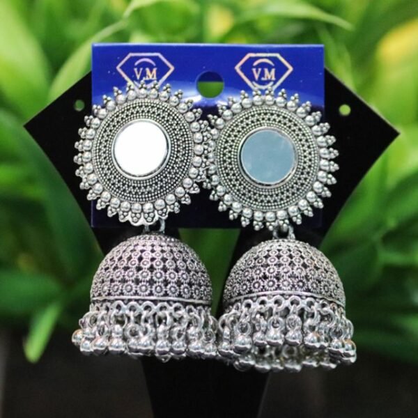 Traditional Style Mirror Oxidised Jhumka - Image 2